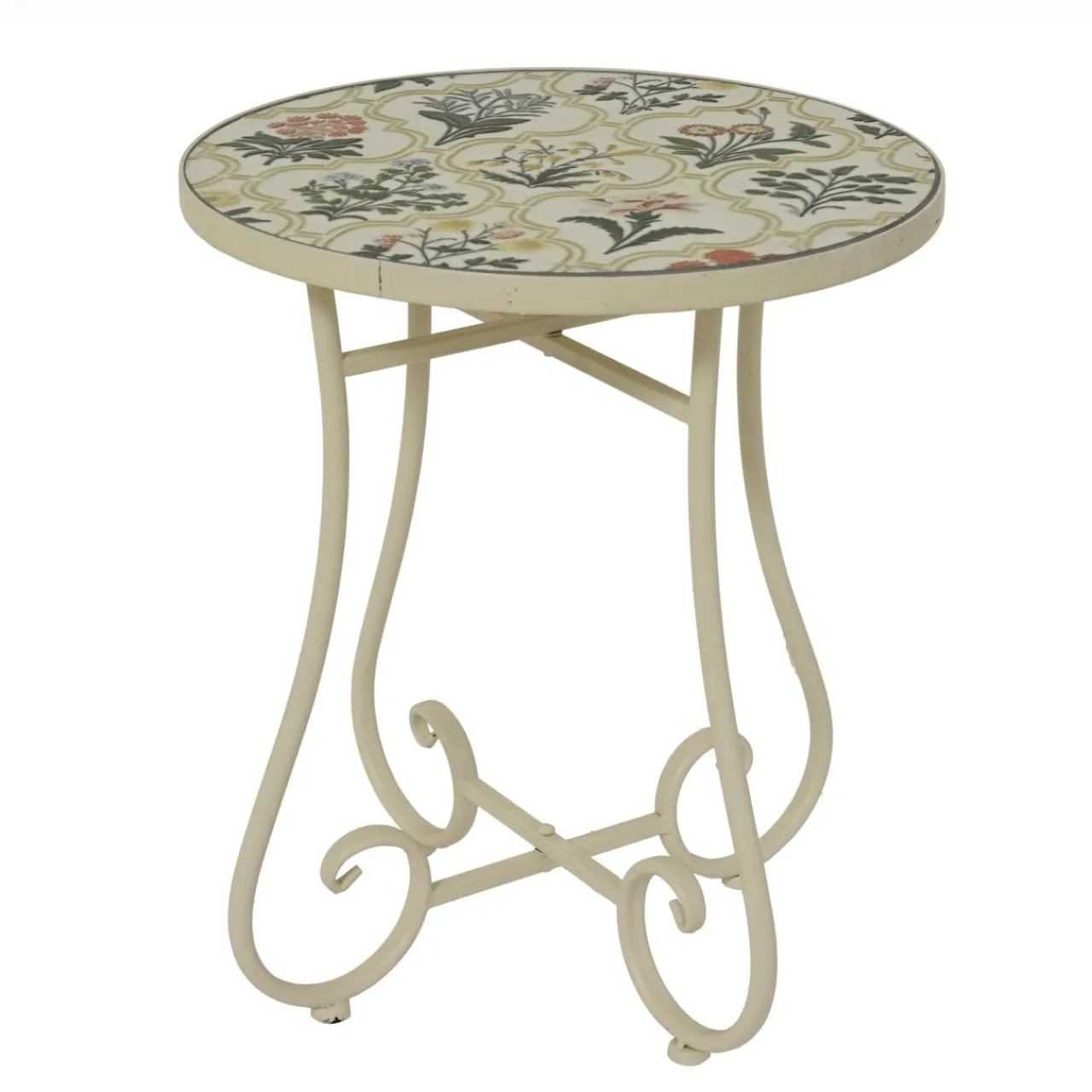 EMINZA Table d'appoint ronde en mosaïque (H46 x D39 cm) Coimbra Crème Beige Clearance