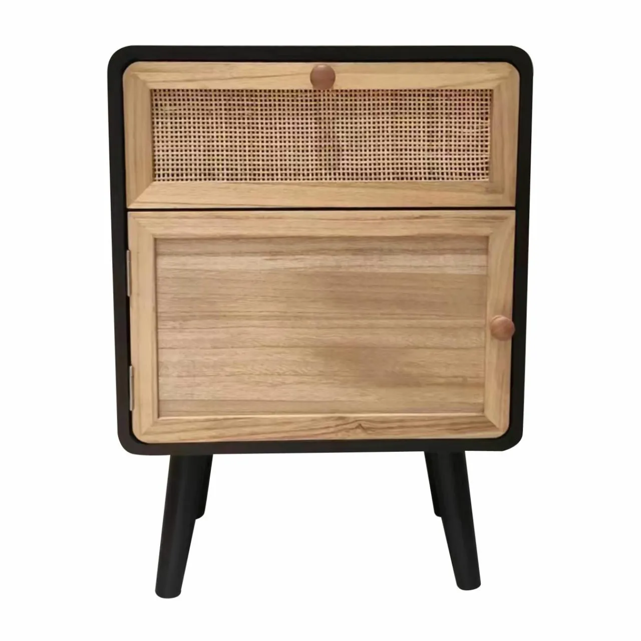 EMINZA Table de chevet bois et cannage (40 x H55 cm) Osaka et bois Noir Clearance
