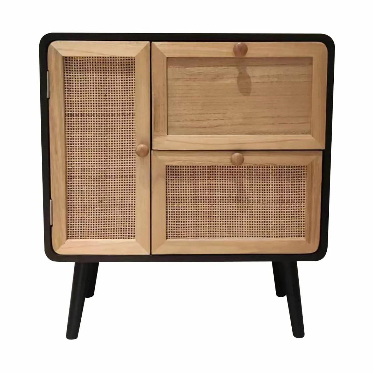 EMINZA Table de chevet bois et cannage (50 x H55 cm) Osaka et bois Noir Outlet