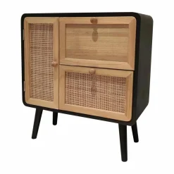 EMINZA Table de chevet bois et cannage (50 x H55 cm) Osaka et bois Noir Outlet