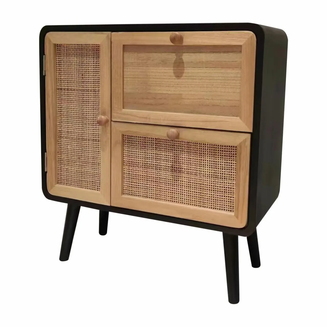 EMINZA Table de chevet bois et cannage (50 x H55 cm) Osaka et bois Noir Outlet