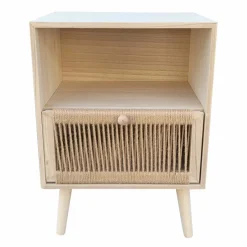 EMINZA Table de chevet bois et corde de chanvre (H55 cm) Manille niche Beige Hot
