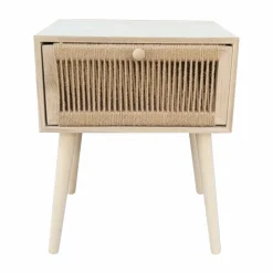 EMINZA Table de chevet bois et cordes de chanvre (H58 cm) Manille tiroir Beige