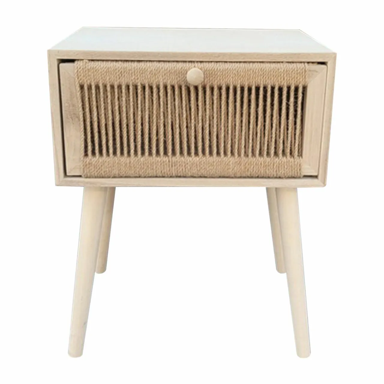 EMINZA Table de chevet bois et cordes de chanvre (H58 cm) Manille tiroir Beige