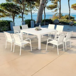 MOBELLIA Table de jardin carrée aluminium 8 places (136 x 136 cm) Murano Blanc New