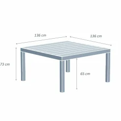 MOBELLIA Table de jardin carrée aluminium 8 places (136 x 136 cm) Murano Blanc New
