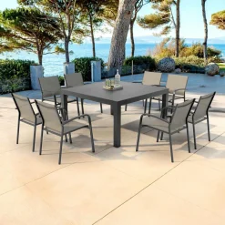 MOBELLIA Table de jardin carrée aluminium 8 places (136 x 136 cm) Murano Gris Anthracite