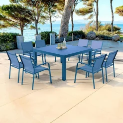 MOBELLIA Table de jardin carrée aluminium 8 places (136 x 136 cm) Murano Bleu pétrole Best