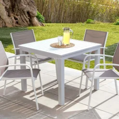 MOBELLIA Table de jardin carrée en aluminium 4 places (89 x 89 cm) Murano Blanc Discount