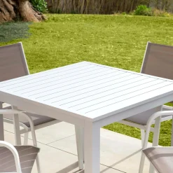 MOBELLIA Table de jardin carrée en aluminium 4 places (89 x 89 cm) Murano Blanc Discount