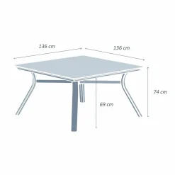 MOBELLIA Table de jardin carrée en aluminium 8 places (136 x 136 cm) Amalfi Gris Anthracite Outlet