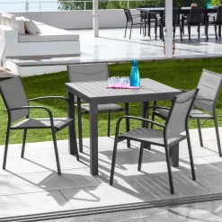 MOBELLIA Table de jardin carrée en aluminium 4 places (89 x 89 cm) Murano Gris Anthracite Hot