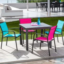 MOBELLIA Table de jardin carrée en aluminium 4 places (89 x 89 cm) Murano Gris Anthracite Hot