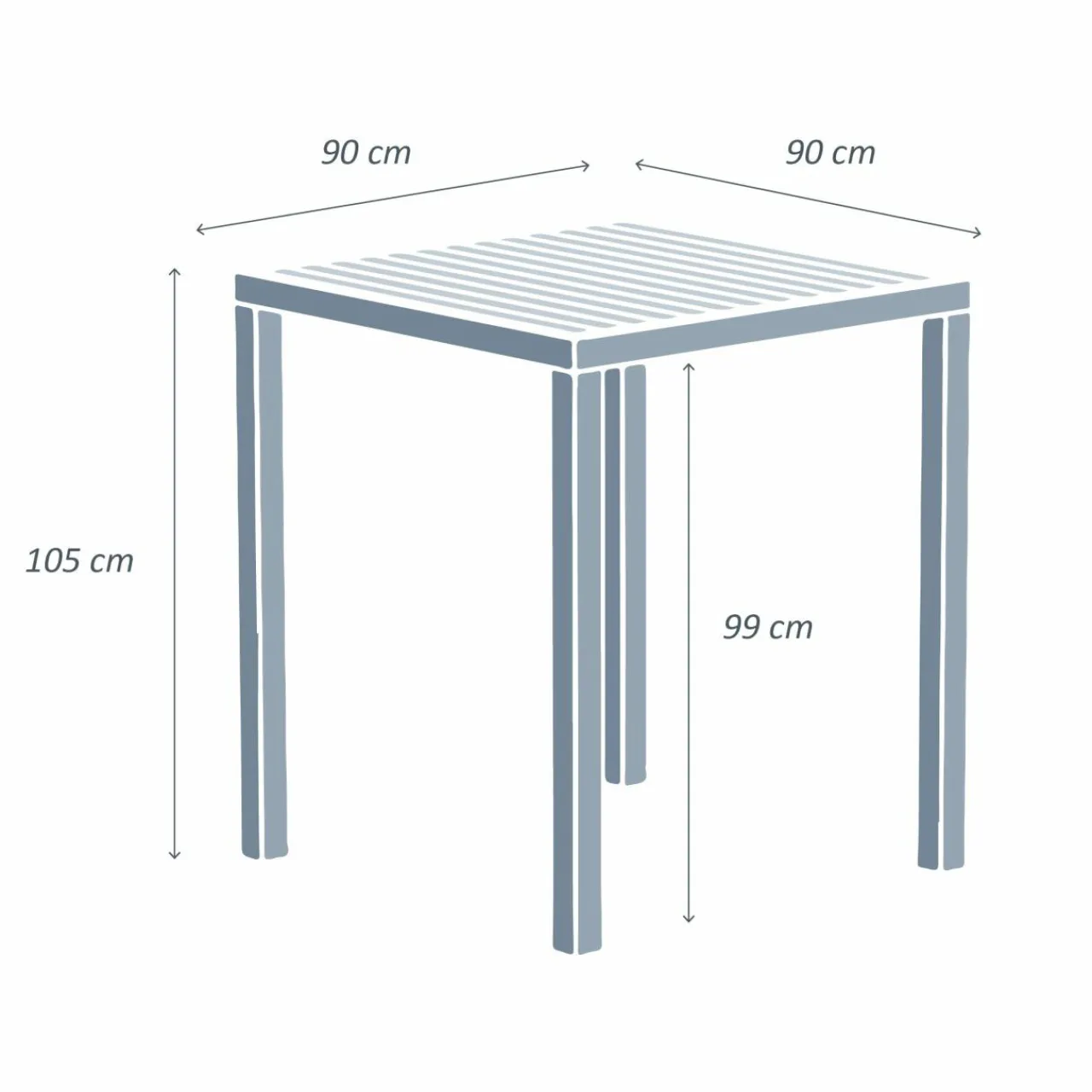 MOBELLIA Table de jardin carrée haute aluminium 4 places (90 x H105 cm) Murano Gris Anthracite Best