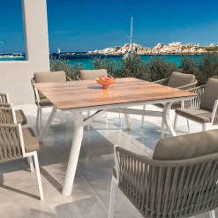 MOBELLIA Table de jardin carré en aluminium 8 places (136 x 136 cm) Amalfi Blanc Online