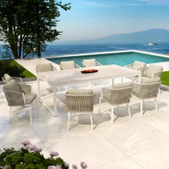 MOBELLIA Table de jardin en aluminium et céramique 10 places (240 x 120 cm) Kore Blanc et Beige