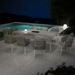 MOBELLIA Table de jardin en aluminium et céramique 10 places (240 x 120 cm) Kore Blanc et Beige