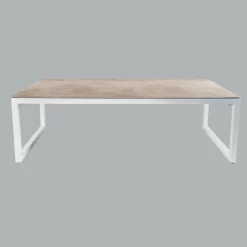 MOBELLIA Table de jardin en aluminium et céramique 10 places (240 x 120 cm) Kore Blanc et Beige