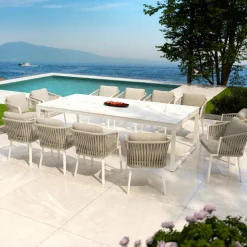 MOBELLIA Table de jardin en aluminium et céramique 12 places (260 x 120 cm) Kore Blanc marbré Hot