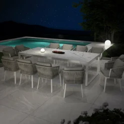 MOBELLIA Table de jardin en aluminium et céramique 12 places (260 x 120 cm) Kore Blanc marbré Hot