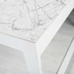 MOBELLIA Table de jardin en aluminium et céramique 12 places (260 x 120 cm) Kore Blanc marbré Hot