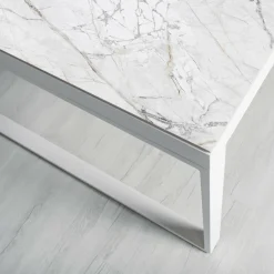 MOBELLIA Table de jardin en aluminium et céramique 12 places (260 x 120 cm) Kore Blanc marbré Hot