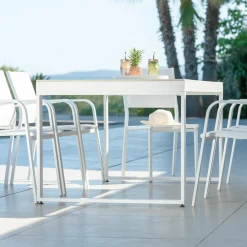 MOBELLIA Table de jardin en aluminium et céramique 8 places (180 x 90 cm) Kore Blanc et Gris clair