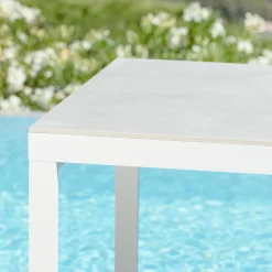 MOBELLIA Table de jardin en aluminium et céramique 8 places (180 x 90 cm) Kore Blanc et Gris clair