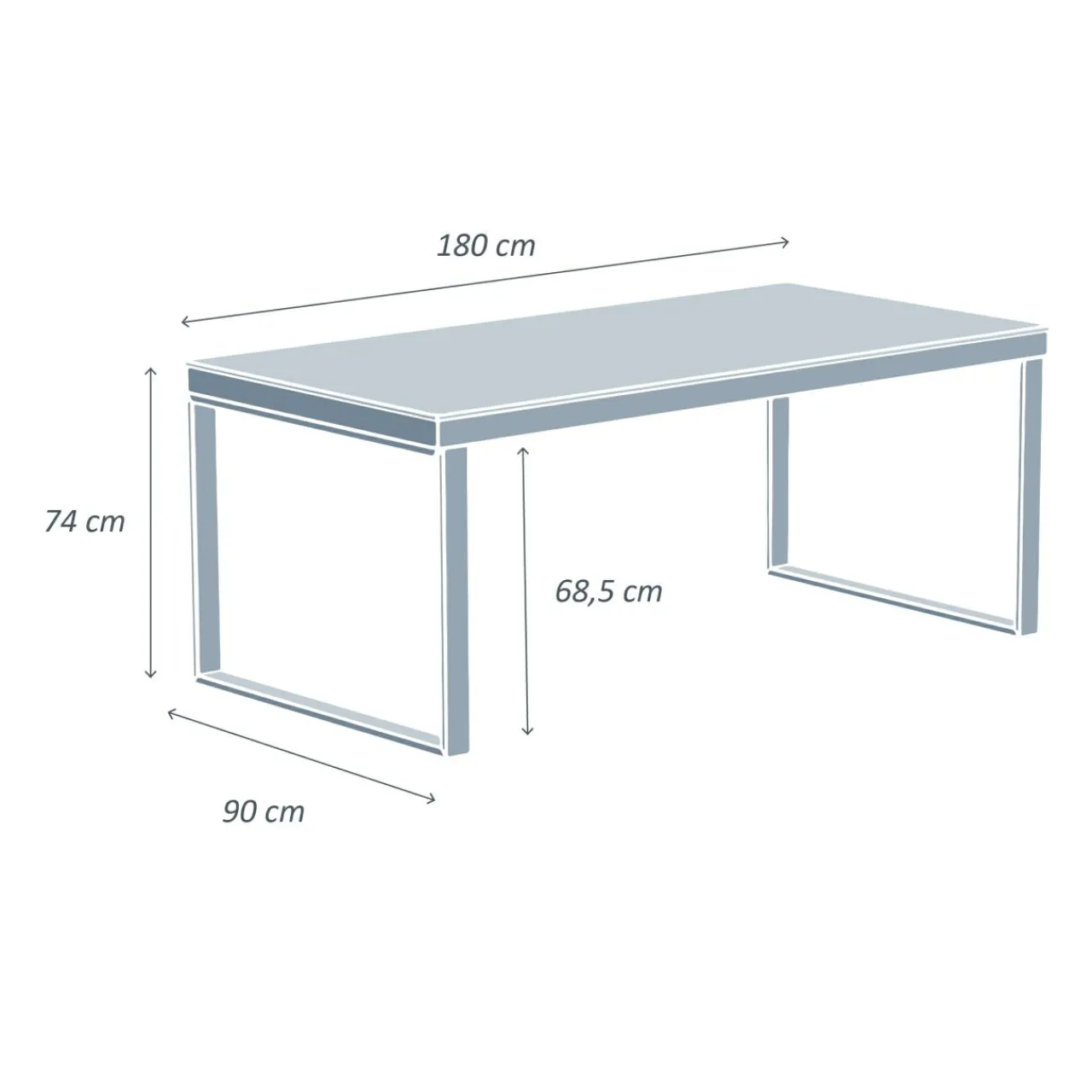 MOBELLIA Table de jardin en aluminium et céramique 8 places (180 x 90 cm) Kore Blanc et Gris clair