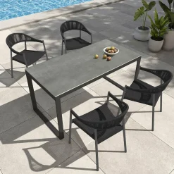 MOBELLIA Table de jardin en aluminium et céramique 8 places (180 x 90 cm) Kore Gris Anthracite Best