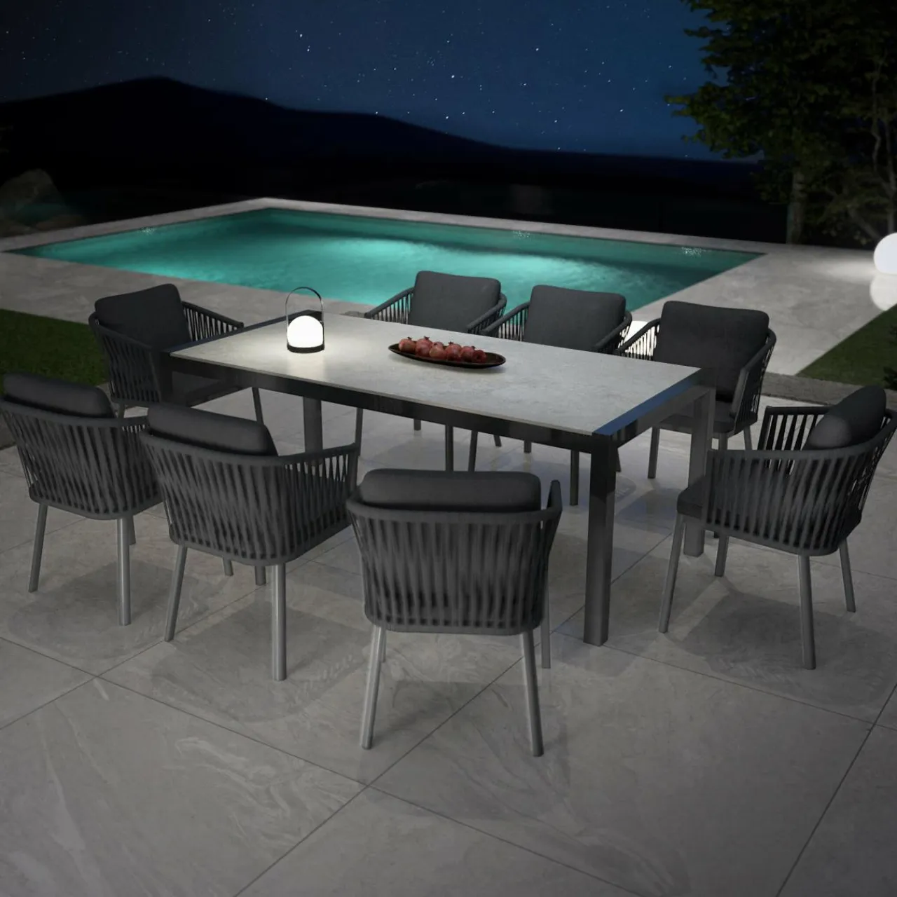 MOBELLIA Table de jardin en aluminium et céramique 8 places (180 x 90 cm) Modena Gris clair Online