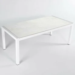 MOBELLIA Table de jardin en aluminium et céramique 8 places (180 x 90 cm) Modena Blanc Hot