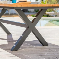 MOBELLIA Table de jardin en aluminium et bois teck 8 places (200 x 100 cm) Bali Gris Anthracite Outlet