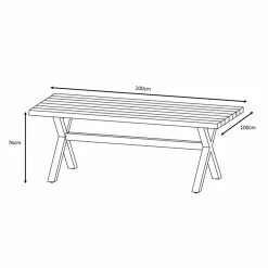 MOBELLIA Table de jardin en aluminium et bois teck 8 places (200 x 100 cm) Bali Gris Anthracite Outlet