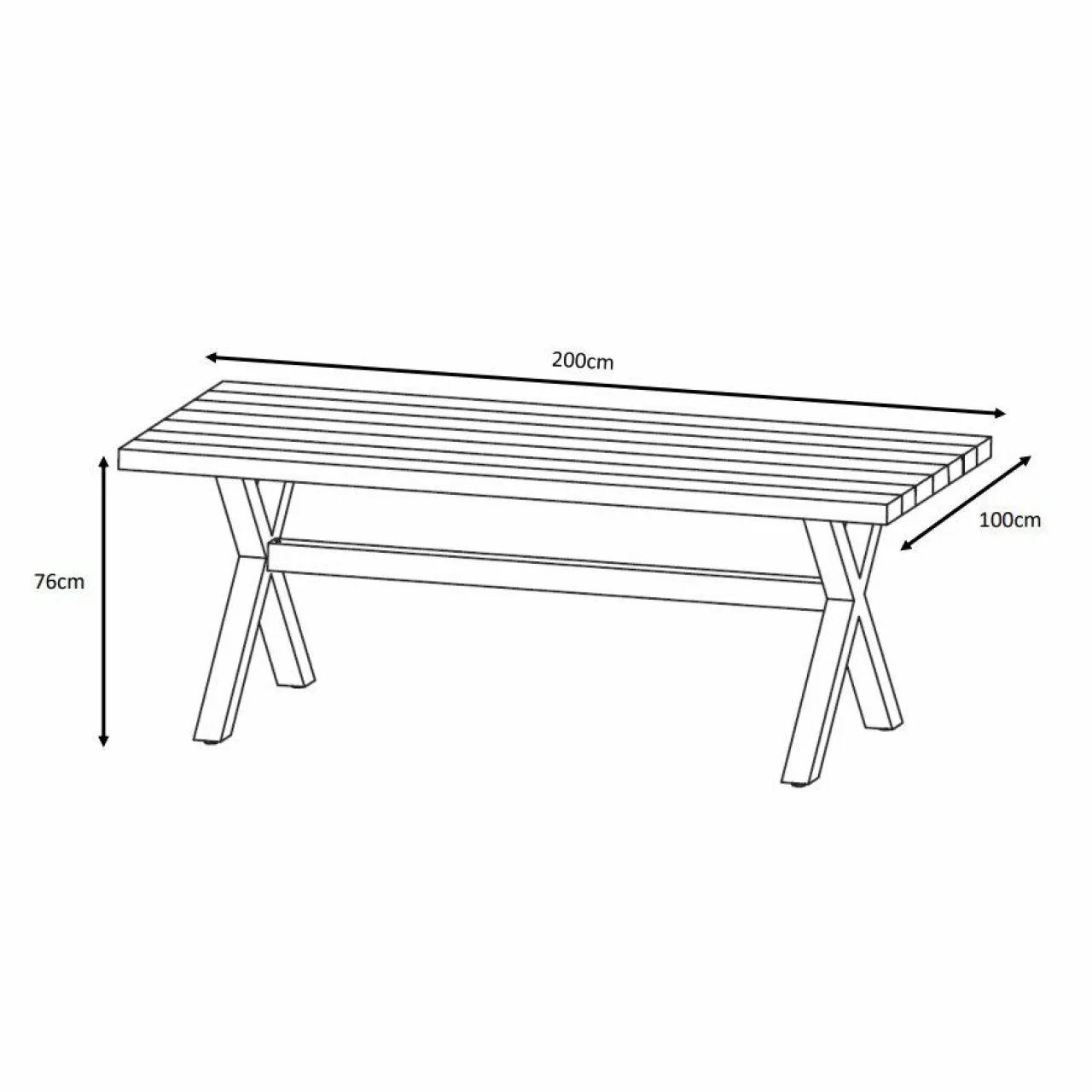 MOBELLIA Table de jardin en aluminium et bois teck 8 places (200 x 100 cm) Bali Gris Anthracite Outlet