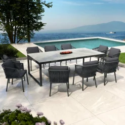 MOBELLIA Table de jardin en aluminium et céramique 10 places (240 x 120 cm) Kore Gris et gris anthracite Effet Pierre gris - gris anthracite Hot
