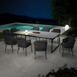 MOBELLIA Table de jardin en aluminium et céramique 10 places (240 x 120 cm) Kore Gris et gris anthracite Effet Pierre gris - gris anthracite Hot