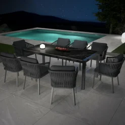 MOBELLIA Table de jardin en aluminium et céramique 8 places (180 x 90 cm) Modena Noir marbré