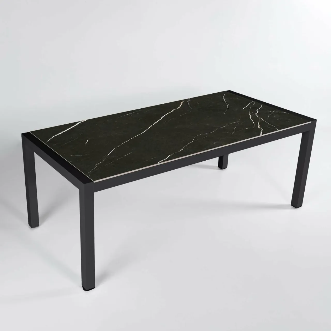 MOBELLIA Table de jardin en aluminium et céramique 8 places (180 x 90 cm) Modena Noir marbré