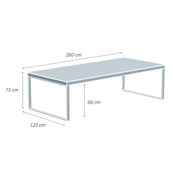 MOBELLIA Table de jardin en aluminium et céramique 12 places (260 x 120 cm) Kore Blanc et Gris clair Outlet