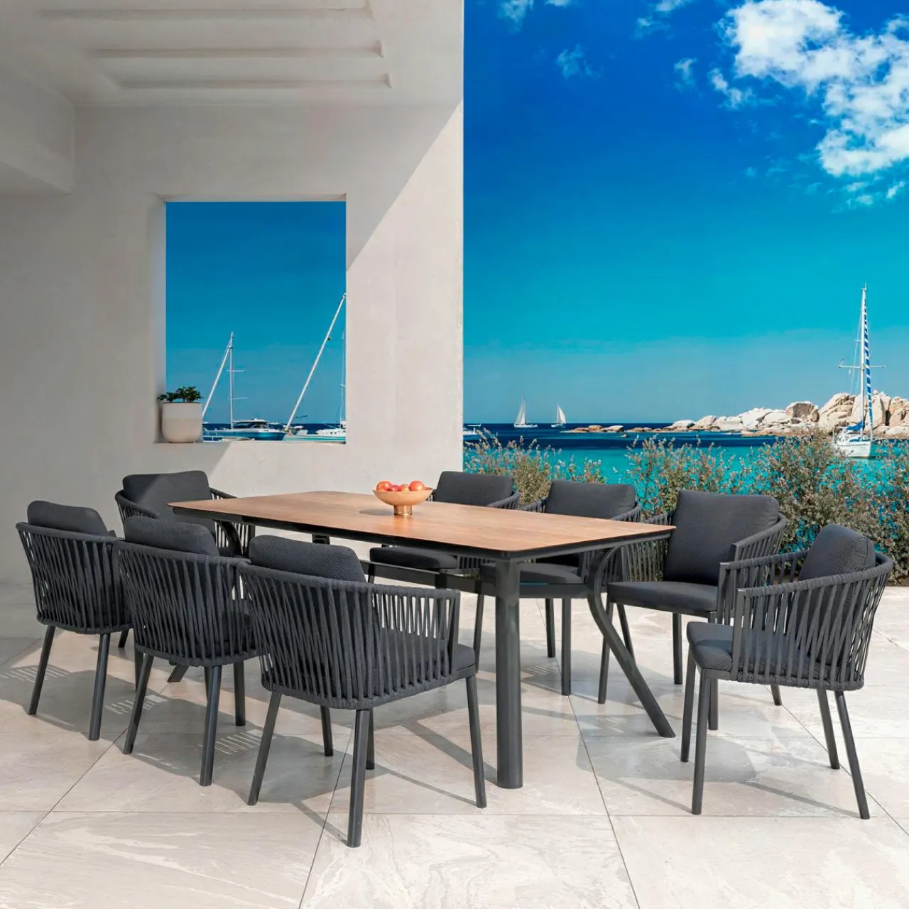 MOBELLIA Table de jardin en aluminium 8 places (200 x 90 cm) Amalfi Gris Anthracite Hot