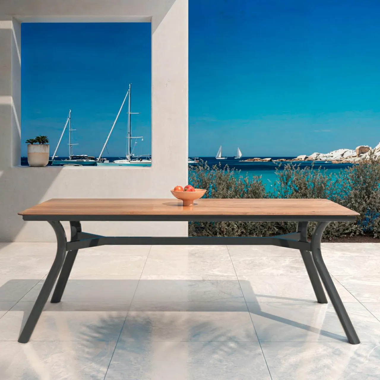 MOBELLIA Table de jardin en aluminium 8 places (200 x 90 cm) Amalfi Gris Anthracite Hot
