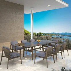 MOBELLIA Table de jardin en bois teck 8 places (260 x 100 cm) Cap Ferrat foncé Marron Hot