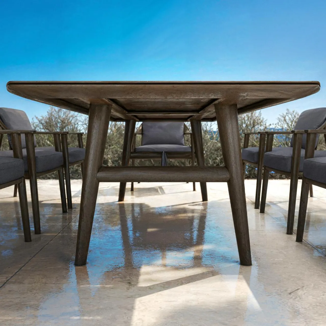 MOBELLIA Table de jardin en bois teck 8 places (260 x 100 cm) Cap Ferrat foncé Marron Hot