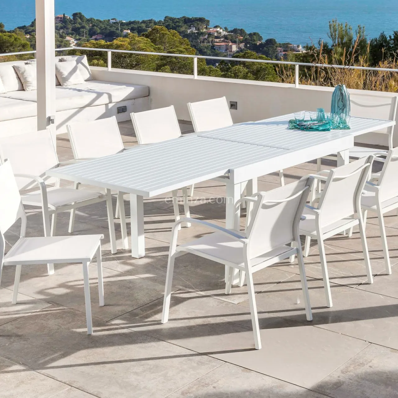 MOBELLIA Table de jardin extensible aluminium 10 places (135/270 x 90 cm) Murano Blanc Clearance
