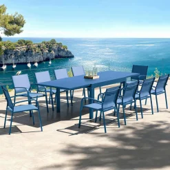 MOBELLIA Table de jardin extensible aluminium 10 places (135/270 x 90 cm) Murano Bleu pétrole Best