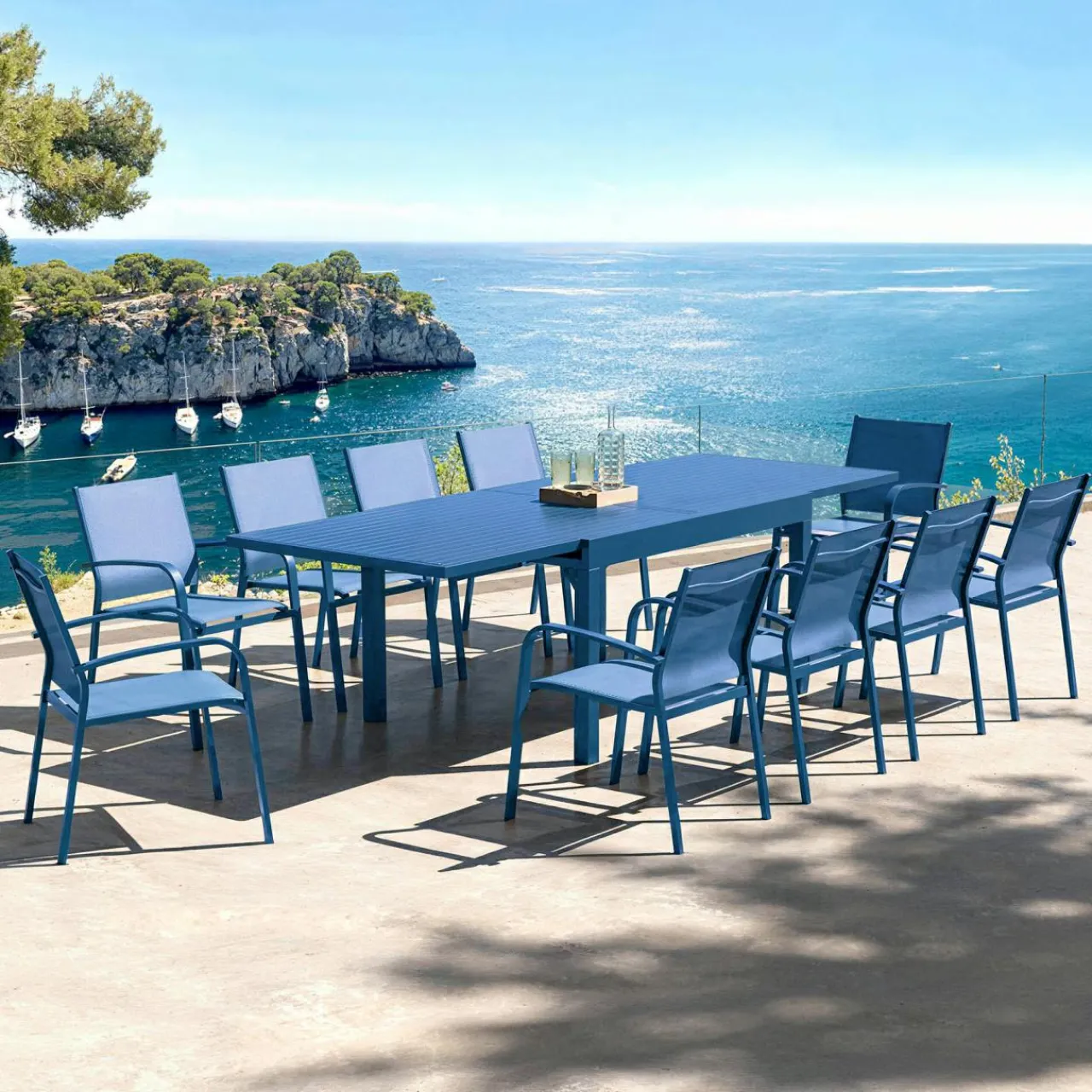 MOBELLIA Table de jardin extensible aluminium 10 places (135/270 x 90 cm) Murano Bleu pétrole Best