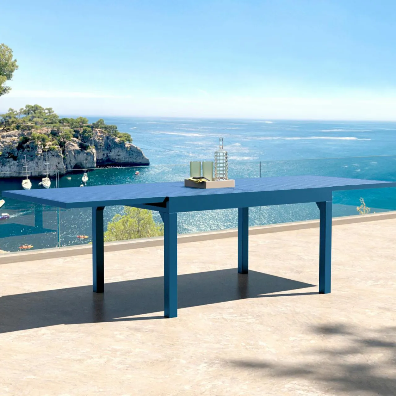 MOBELLIA Table de jardin extensible aluminium 10 places (135/270 x 90 cm) Murano Bleu pétrole Best