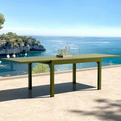 MOBELLIA Table de jardin extensible aluminium 10 places (135/270 x 90 cm) Murano Vert olive Outlet