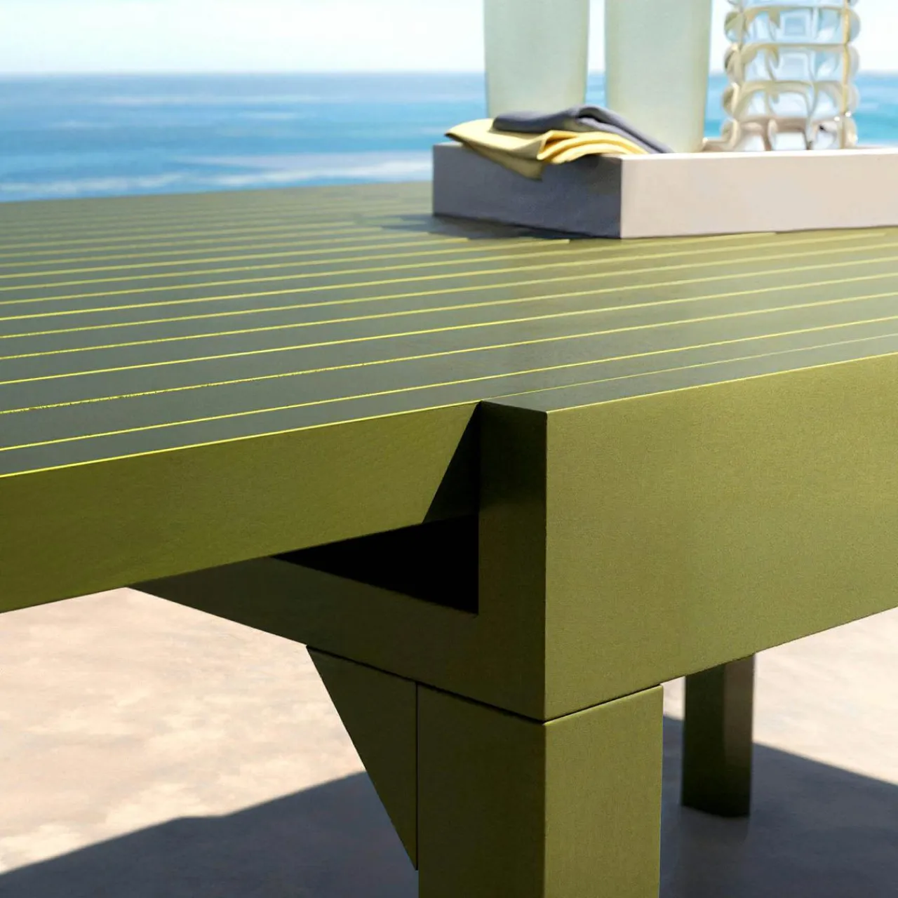 MOBELLIA Table de jardin extensible aluminium 10 places (135/270 x 90 cm) Murano Vert olive Outlet